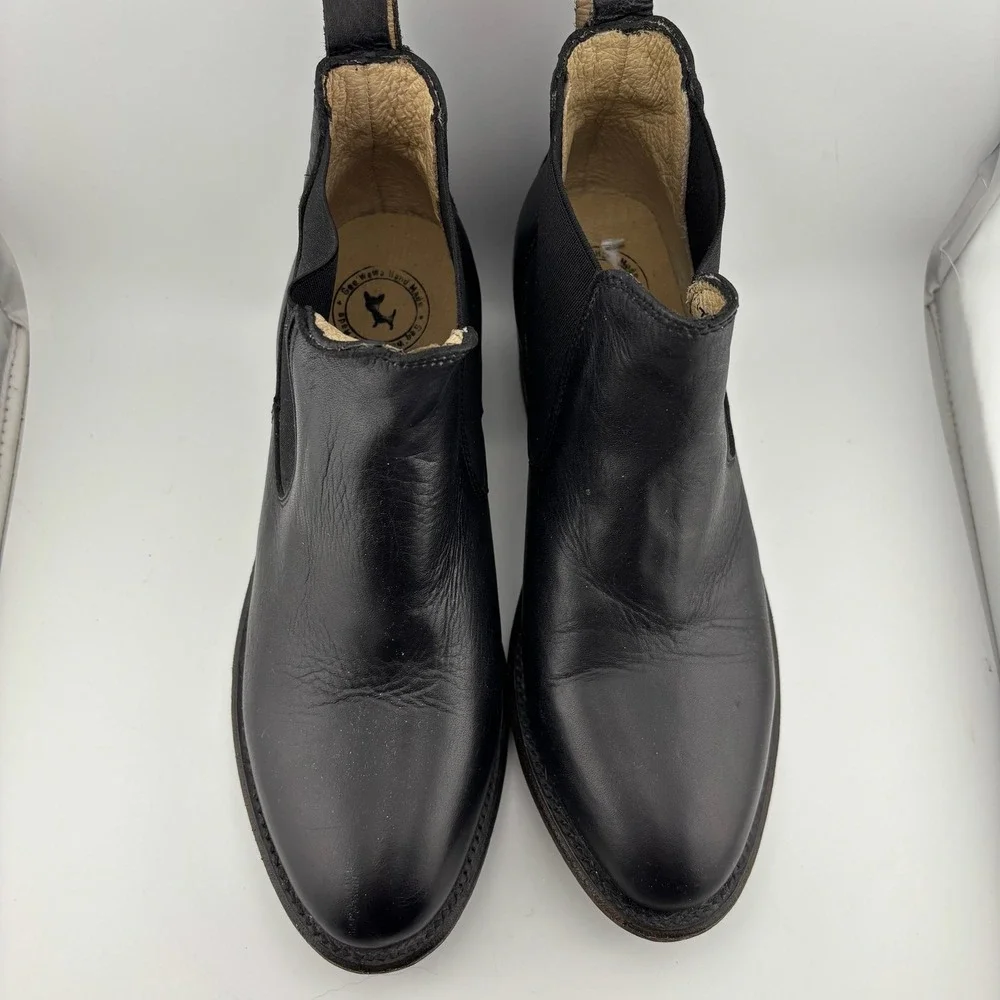Gee WaWa Leather Chelsea Boots 7.5 Black Excellent Western Block Heel Handmade